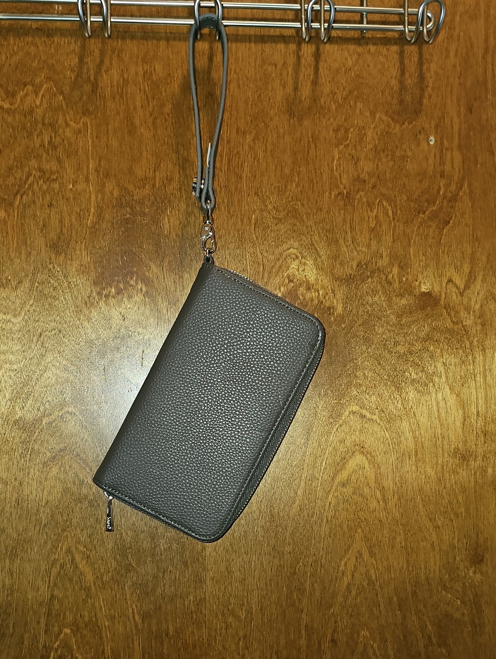 Women's Textured Zip-Around Wristlet Wallet in Dark Gray